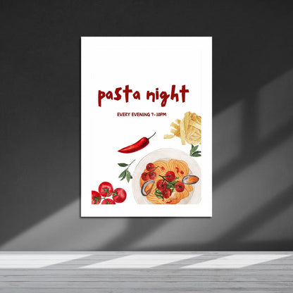 Wes Co Gallery Metal Poster Cozy Pasta Night 16" x 24" Home Goods - Coffee White border only Metal Art Print