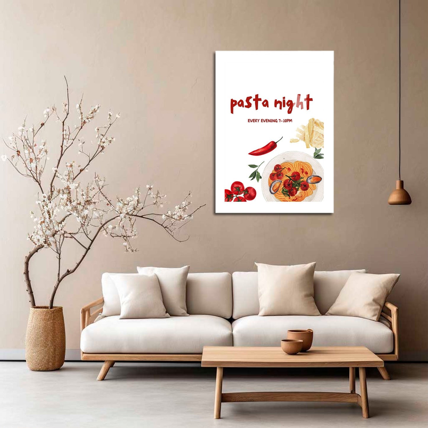 Wes Co Gallery Metal Poster Cozy Pasta Night 5" x 7" Home Goods - Coffee White border only Metal Art Print