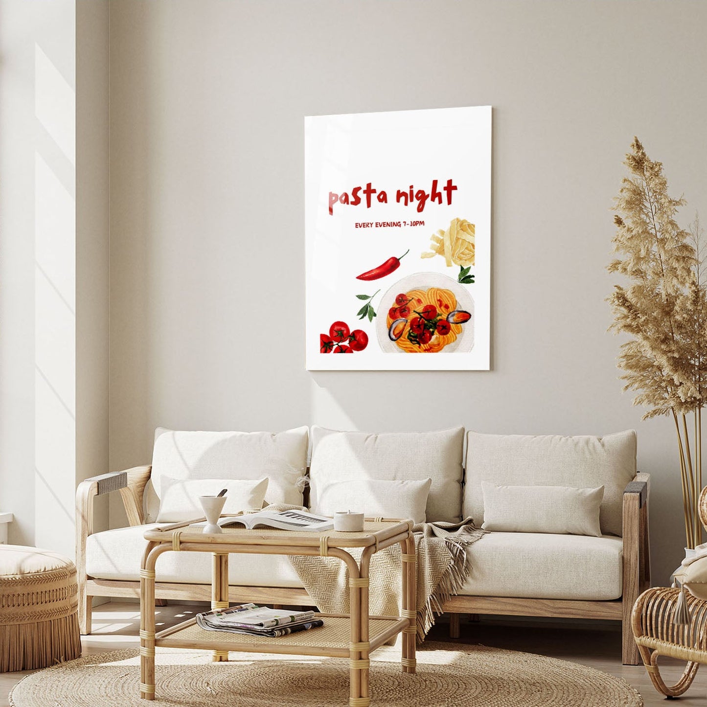 Wes Co Gallery Metal Poster Cozy Pasta Night 5" x 7" Home Goods - Coffee White border only Metal Art Print