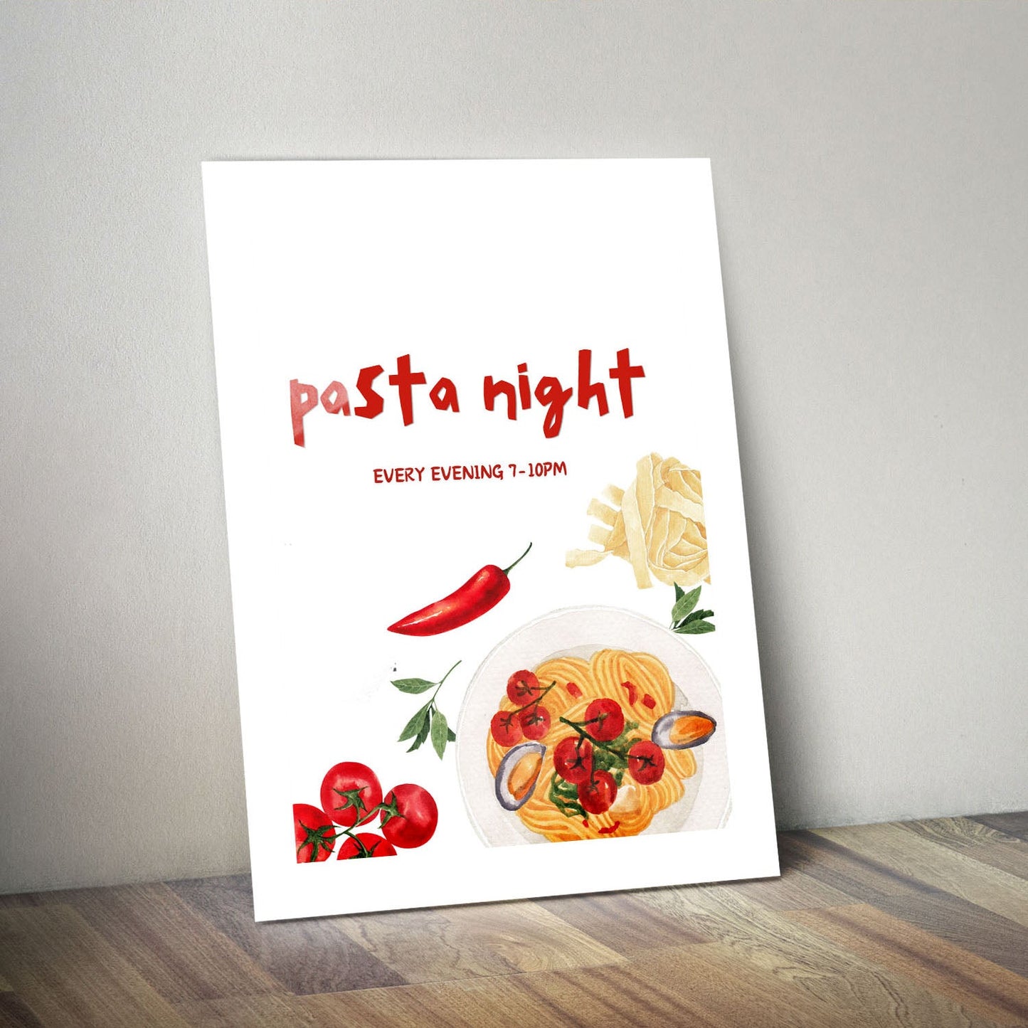 Wes Co Gallery Metal Poster Cozy Pasta Night 11" x 14" Home Goods - Coffee White border only Metal Art Print