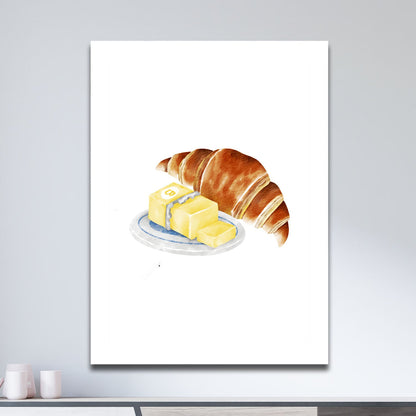 Wes Co Gallery Metal Poster Croissant & Butter Bliss 11" x 17" Home Goods - Coffee White border only Metal Art Print