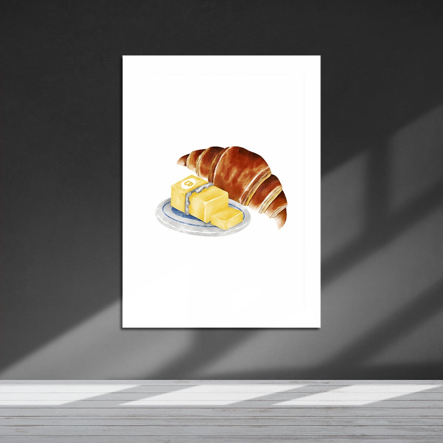 Wes Co Gallery Metal Poster Croissant & Butter Bliss 16" x 24" Home Goods - Coffee White border only Metal Art Print