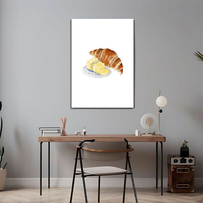 Wes Co Gallery Metal Poster Croissant & Butter Bliss 24" x 36" Home Goods - Coffee White border only Metal Art Print