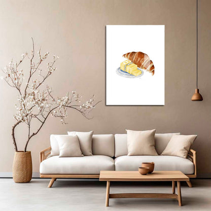 Wes Co Gallery Metal Poster Croissant & Butter Bliss 5" x 7" Home Goods - Coffee White border only Metal Art Print