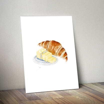 Wes Co Gallery Metal Poster Croissant & Butter Bliss 11" x 14" Home Goods - Coffee White border only Metal Art Print