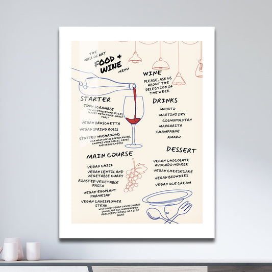 Wes Co Gallery Metal Poster Elegant Food & Wine Menu 11" x 17" Home Goods - Coffee White border only Metal Art Print