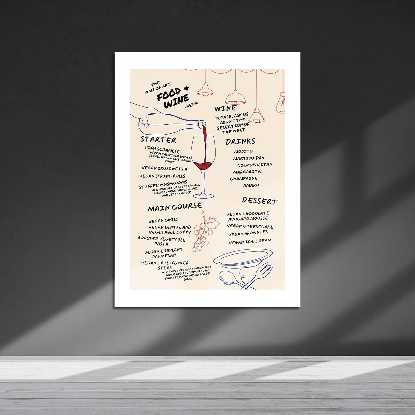 Wes Co Gallery Metal Poster Elegant Food & Wine Menu 16" x 24" Home Goods - Coffee White border only Metal Art Print