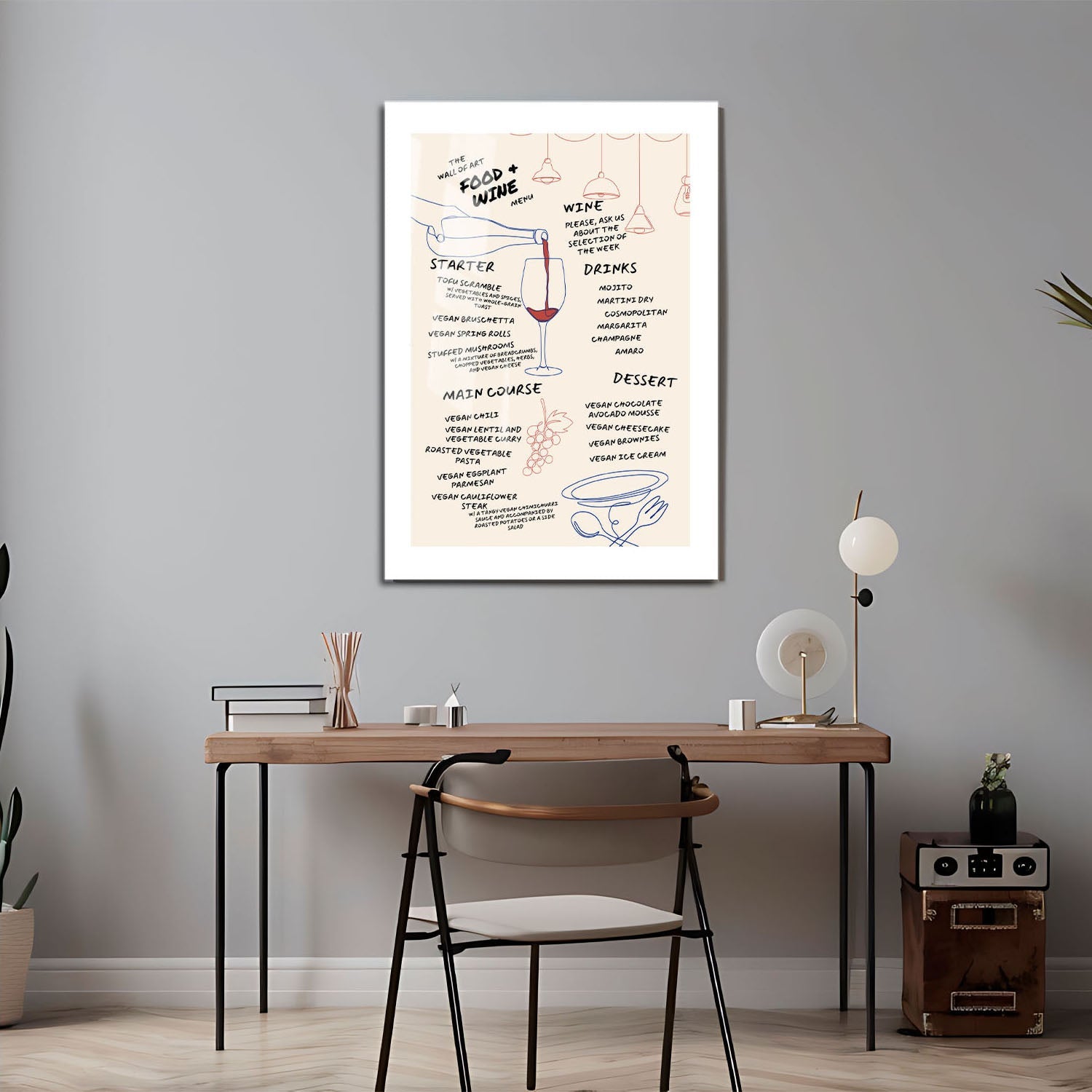 Wes Co Gallery Metal Poster Elegant Food & Wine Menu 24" x 36" Home Goods - Coffee White border only Metal Art Print