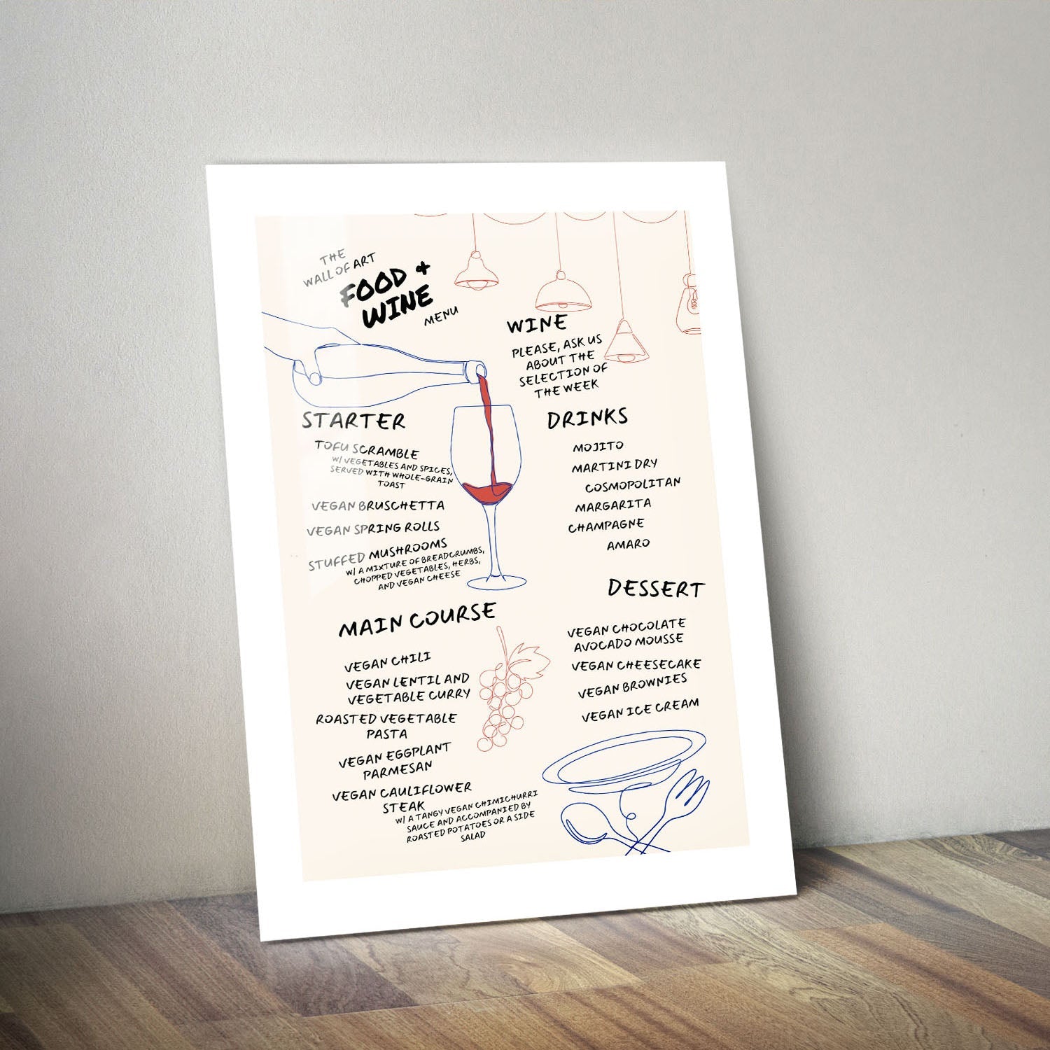 Wes Co Gallery Metal Poster Elegant Food & Wine Menu 11" x 14" Home Goods - Coffee White border only Metal Art Print