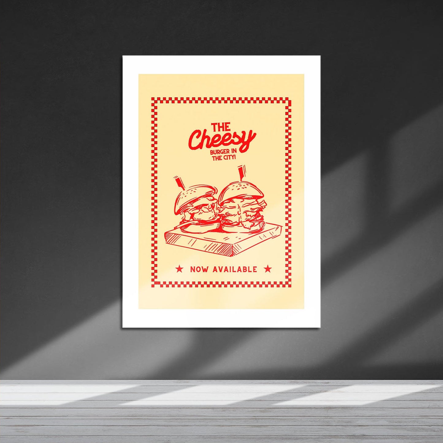 Wes Co Gallery Metal Poster The Cheesy Burger 16" x 24" Home Goods - Coffee White border only Metal Art Print