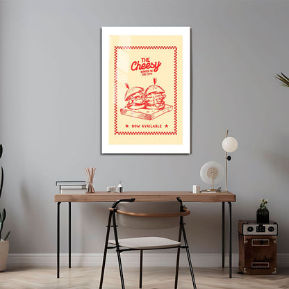 Wes Co Gallery Metal Poster The Cheesy Burger 24" x 36" Home Goods - Coffee White border only Metal Art Print