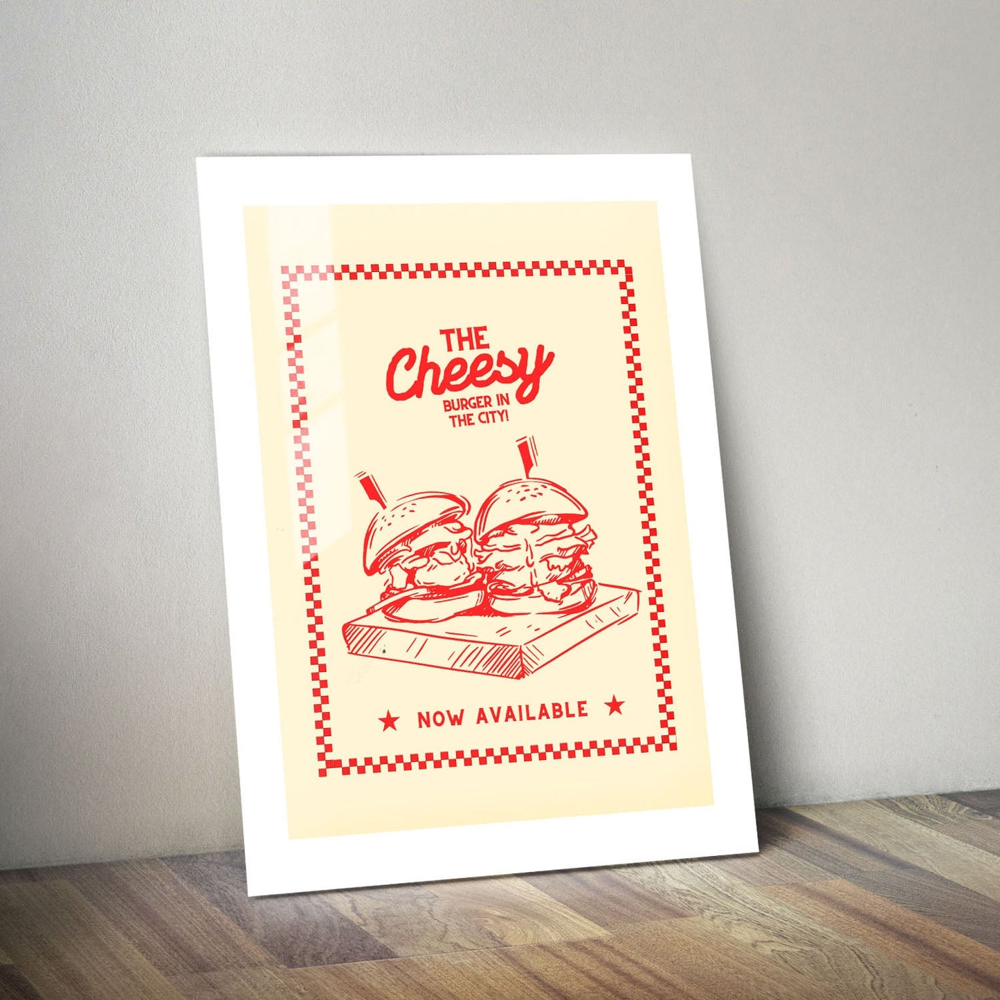 Wes Co Gallery Metal Poster The Cheesy Burger 11" x 14" Home Goods - Coffee White border only Metal Art Print