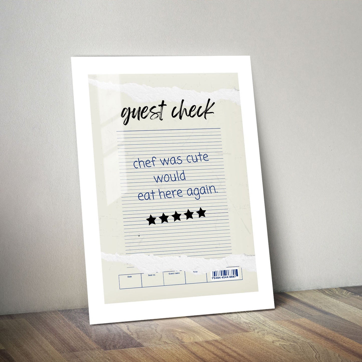 Wes Co Gallery Metal Poster Guest Check - Cute Chef Approved 11" x 14" Home Goods - Coffee White border only Metal Art Print