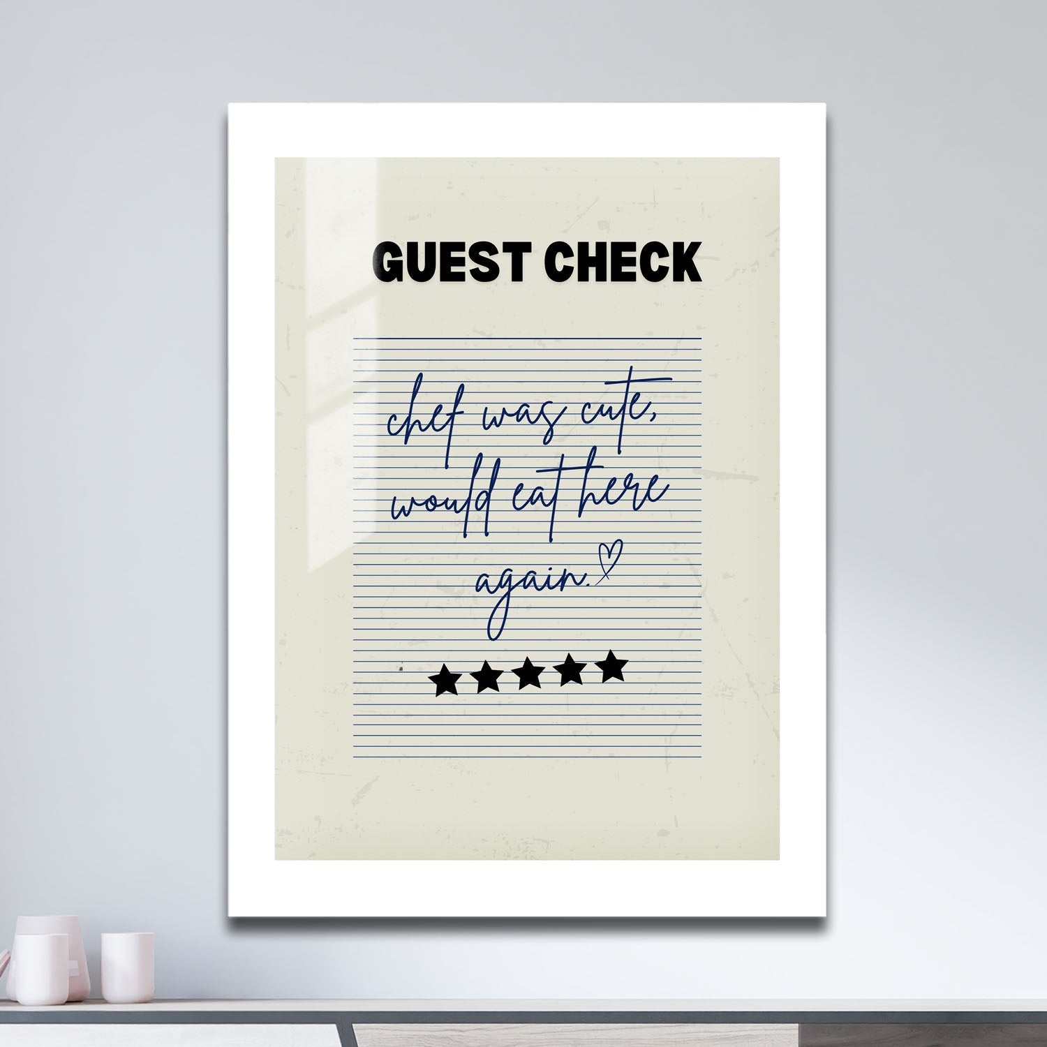 Wes Co Gallery Metal Poster Guest Check - Cute Chef Rating 11" x 17" Home Goods - Coffee White border only Metal Art Print