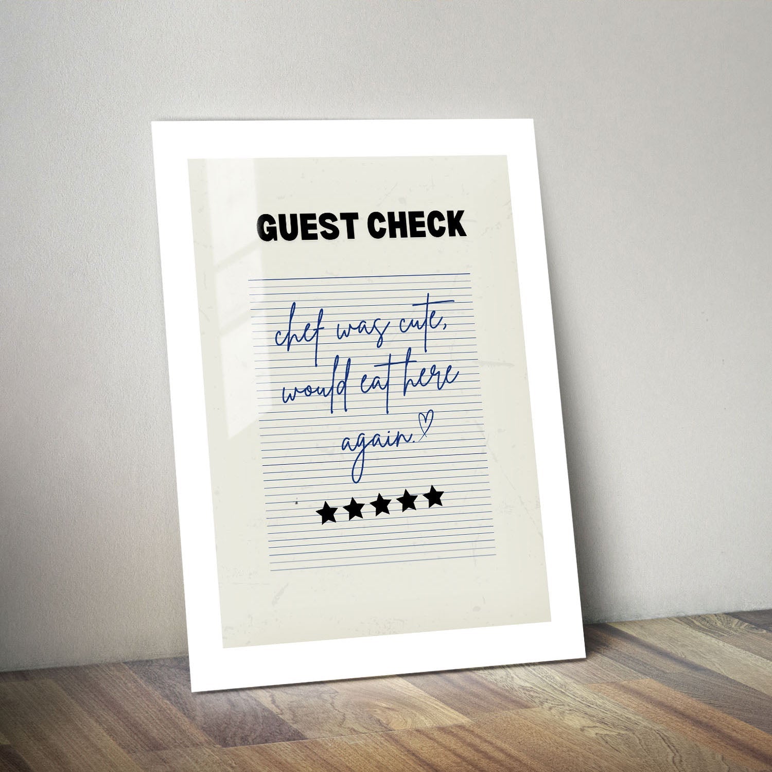 Wes Co Gallery Metal Poster Guest Check - Cute Chef Rating 11" x 14" Home Goods - Coffee White border only Metal Art Print