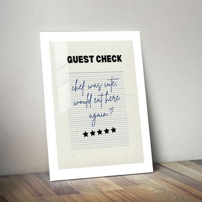 Wes Co Gallery Metal Poster Guest Check - Cute Chef Rating 11" x 14" Home Goods - Coffee White border only Metal Art Print