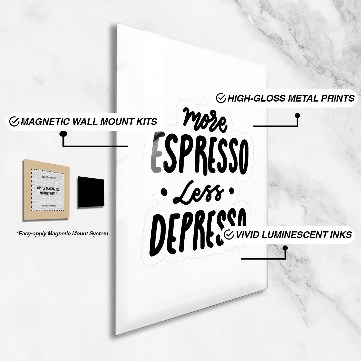 Wes Co Gallery Metal Poster Espresso Quote 24" x 36" Home Goods - Coffee White border only Metal Art Print