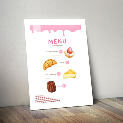 Wes Co Gallery Metal Poster Bakery Menu Sweet Treats 11" x 14" Home Goods - Coffee White border only Metal Art Print