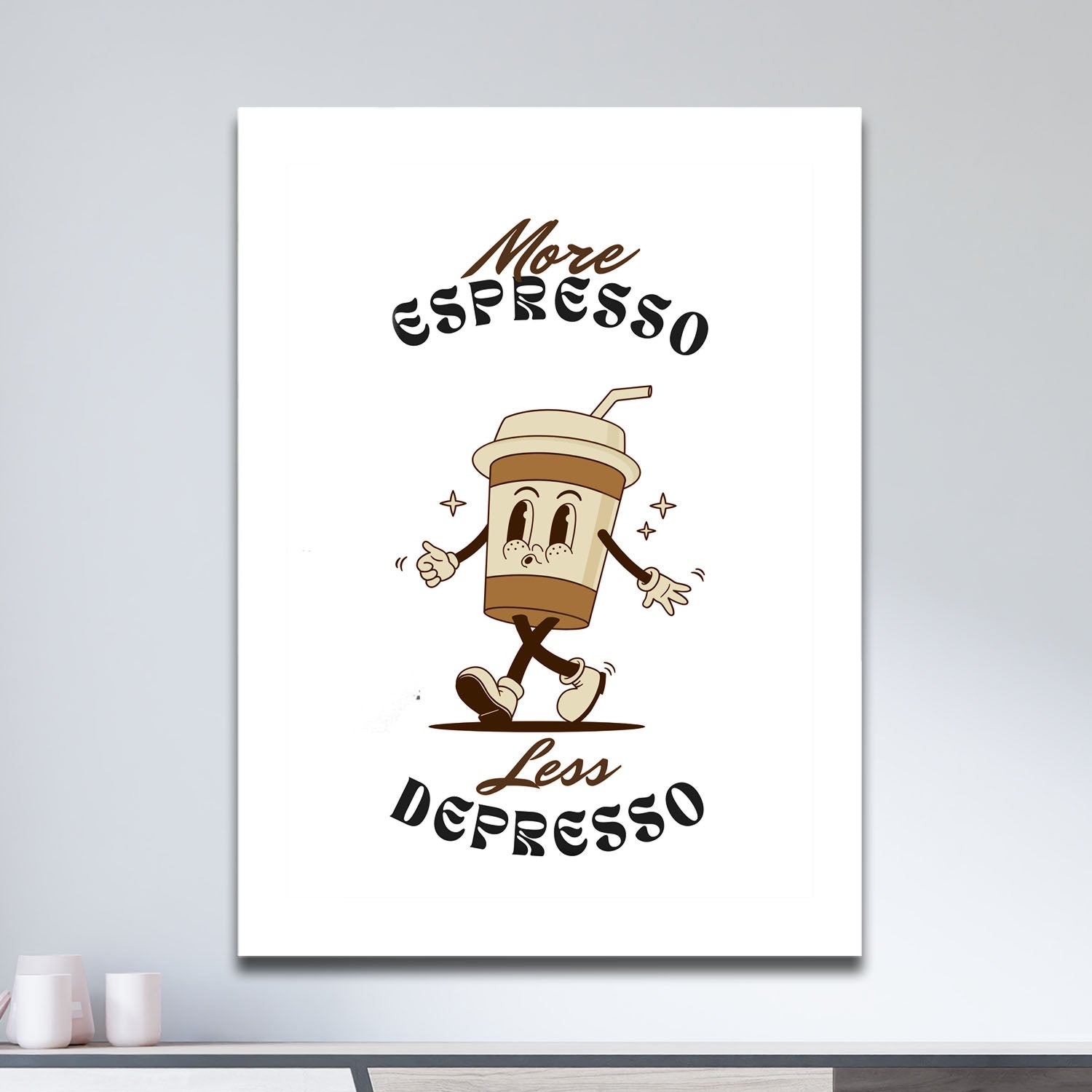 Wes Co Gallery Metal Poster More Espresso Less Depresso 11" x 17" Home Goods - Coffee White border only Metal Art Print