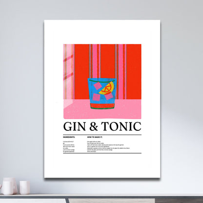 Wes Co Gallery Metal Poster Classic Gin & Tonic Vibrant Recipe 11" x 17" Home Goods - Coffee White border only Metal Art Print