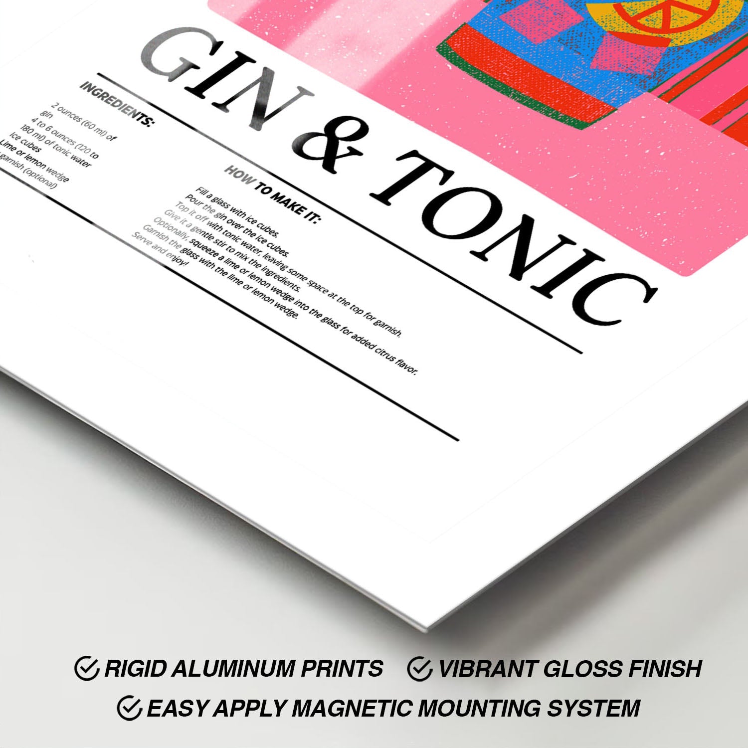 Wes Co Gallery Metal Poster Classic Gin & Tonic Vibrant Recipe 11" x 17" Home Goods - Coffee White border only Metal Art Print