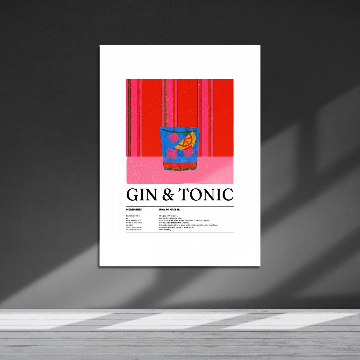 Wes Co Gallery Metal Poster Classic Gin & Tonic Vibrant Recipe 16" x 24" Home Goods - Coffee White border only Metal Art Print