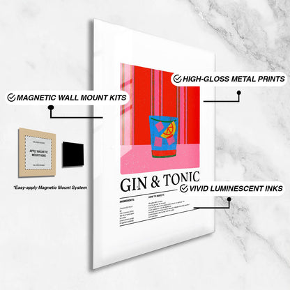 Wes Co Gallery Metal Poster Classic Gin & Tonic Vibrant Recipe 24" x 36" Home Goods - Coffee White border only Metal Art Print