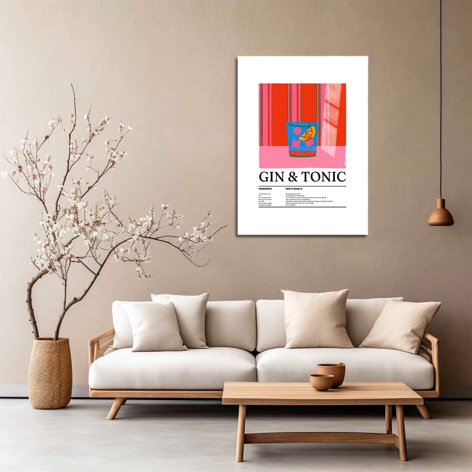 Wes Co Gallery Metal Poster Classic Gin & Tonic Vibrant Recipe 5" x 7" Home Goods - Coffee White border only Metal Art Print