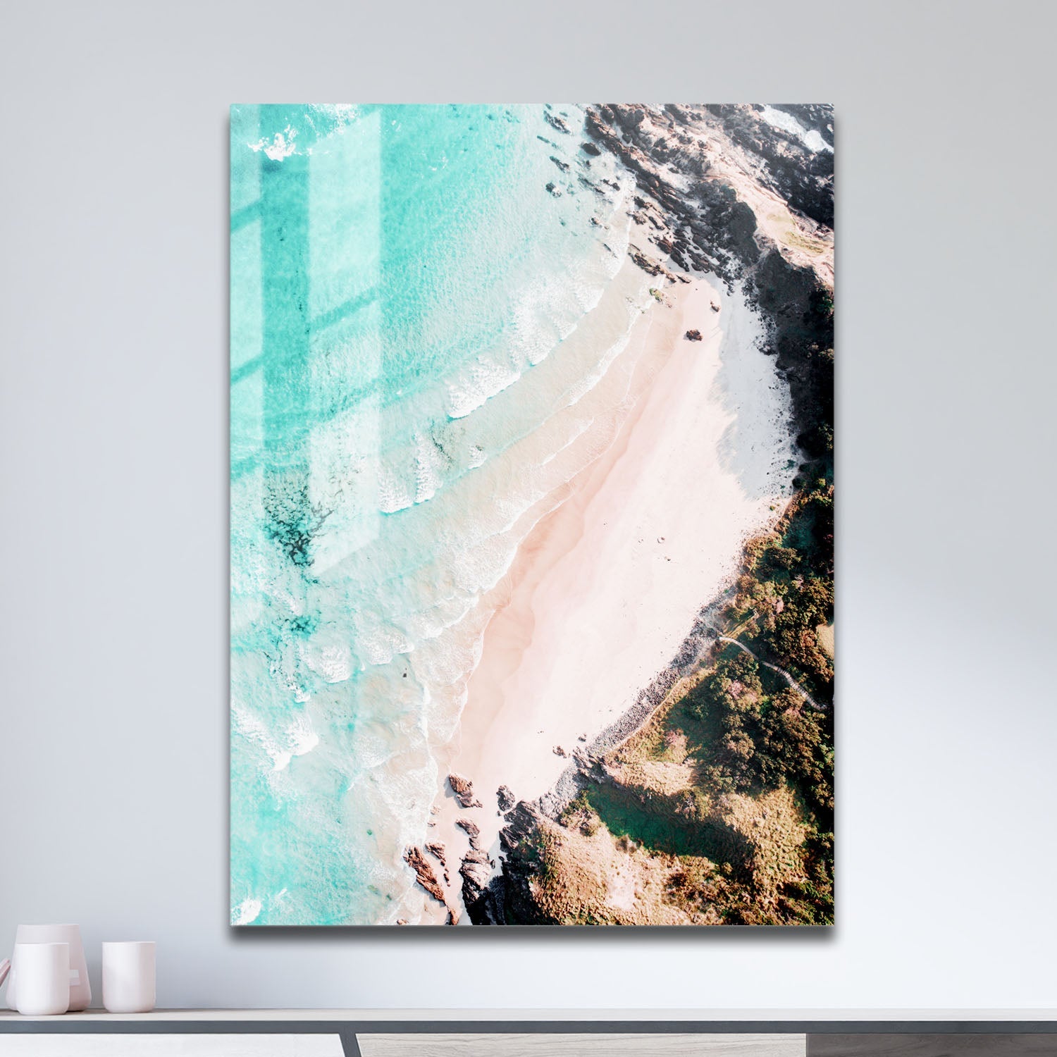 Wes Co Gallery Metal Poster Aerial Pristine Beach 11" x 17" Home Goods - Coastal Border or edge to edge Metal Art Print