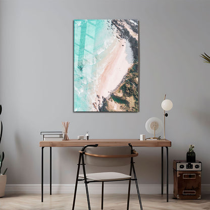 Wes Co Gallery Metal Poster Aerial Pristine Beach 11" x 17" Home Goods - Coastal Border or edge to edge Metal Art Print