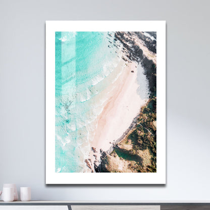 Wes Co Gallery Metal Poster Aerial Pristine Beach 16" x 24" Home Goods - Coastal Border or edge to edge Metal Art Print