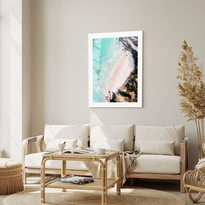 Wes Co Gallery Metal Poster Aerial Pristine Beach 16" x 24" Home Goods - Coastal Border or edge to edge Metal Art Print