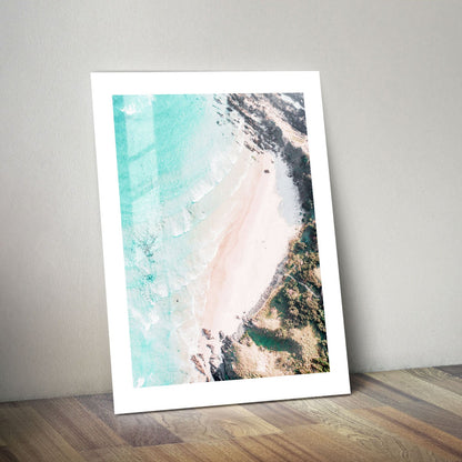 Wes Co Gallery Metal Poster Aerial Pristine Beach 24" x 36" Home Goods - Coastal Border or edge to edge Metal Art Print