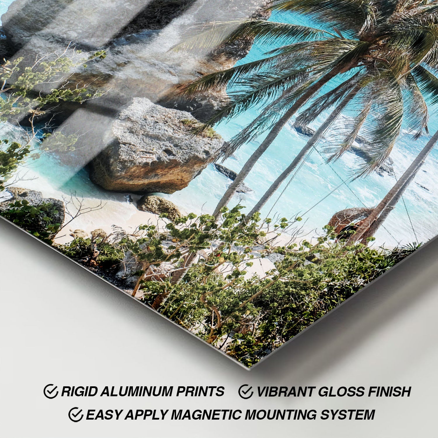 Wes Co Gallery Metal Poster Tropical Oasis with Rock Islands 11" x 17" Home Goods - Coastal Border or edge to edge Metal Art Print