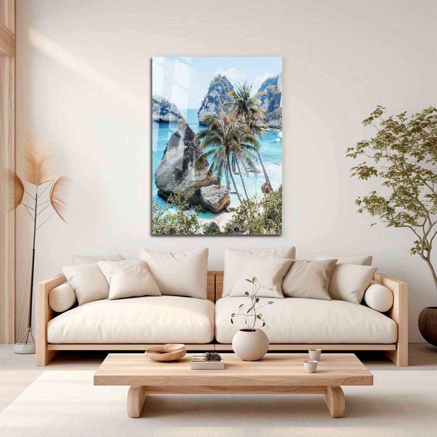 Wes Co Gallery Metal Poster Tropical Oasis with Rock Islands 11" x 17" Home Goods - Coastal Border or edge to edge Metal Art Print