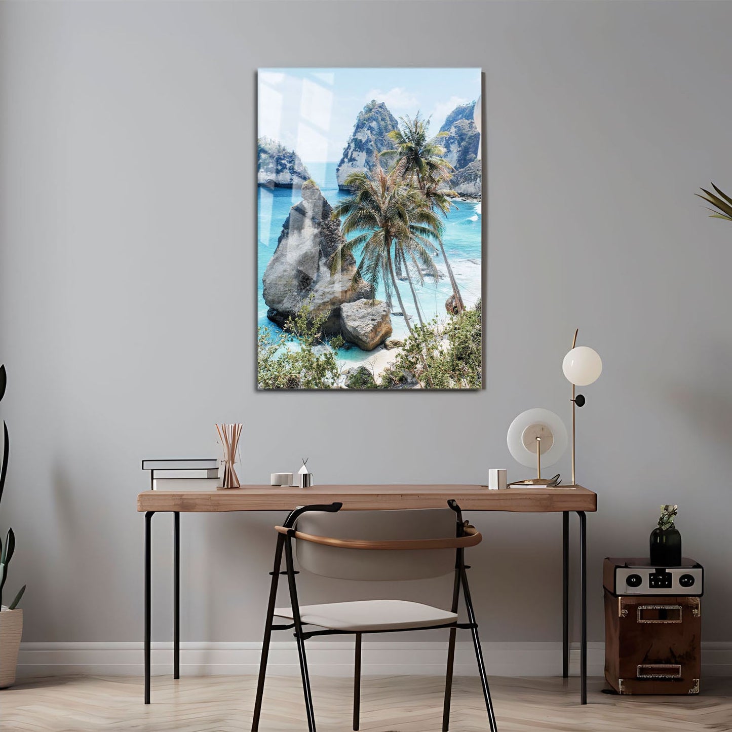 Wes Co Gallery Metal Poster Tropical Oasis with Rock Islands 11" x 17" Home Goods - Coastal Border or edge to edge Metal Art Print
