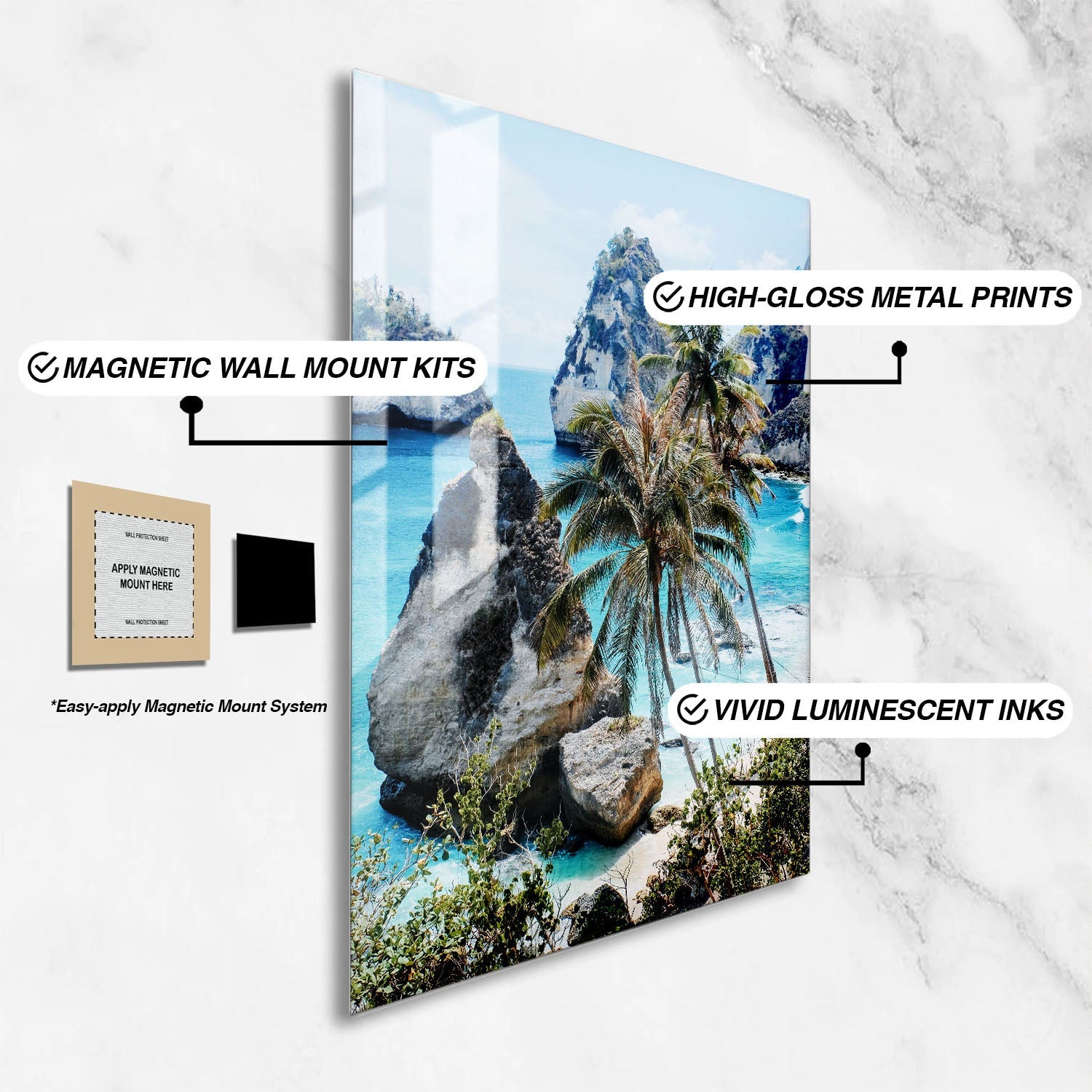 Wes Co Gallery Metal Poster Tropical Oasis with Rock Islands 16" x 24" Home Goods - Coastal Border or edge to edge Metal Art Print