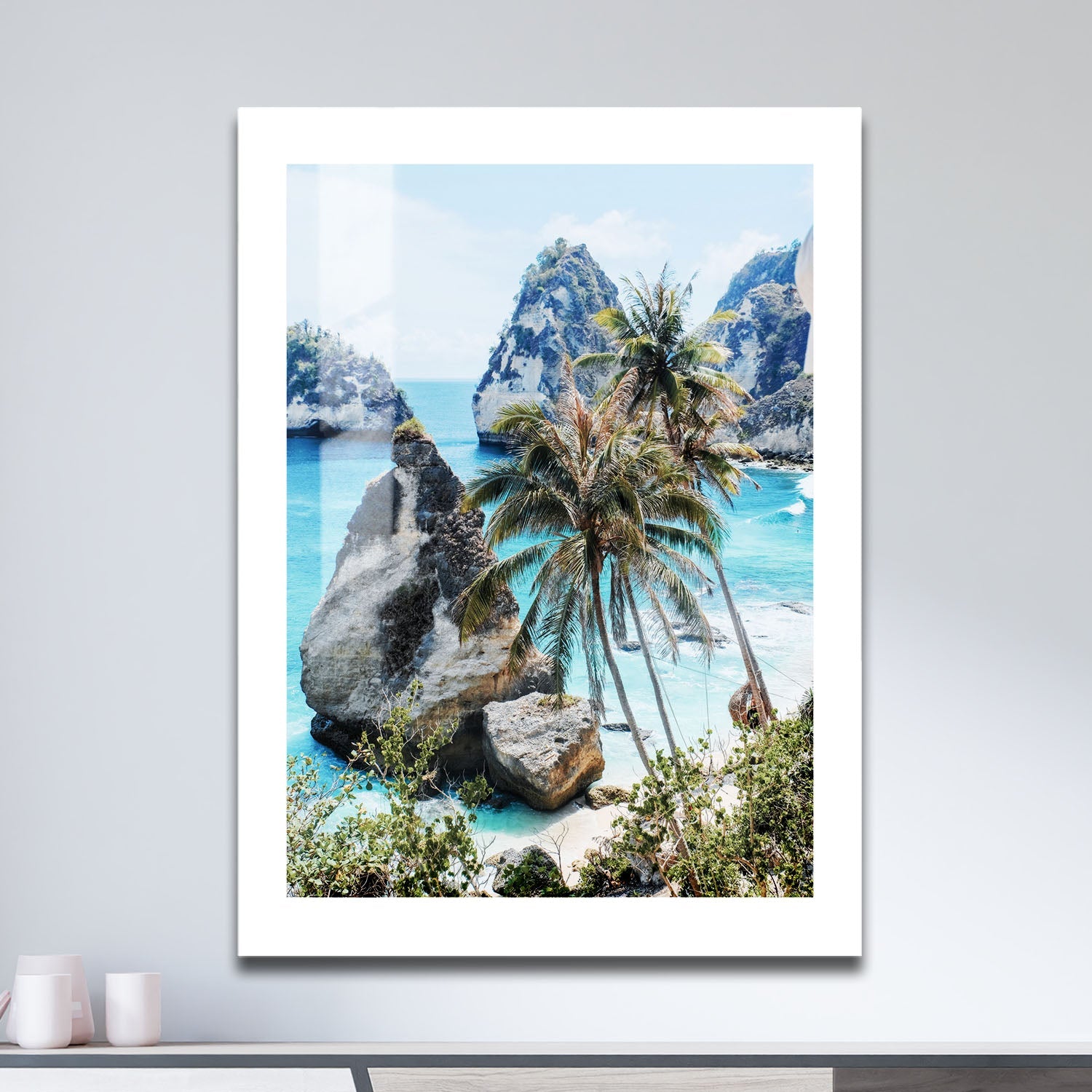 Wes Co Gallery Metal Poster Tropical Oasis with Rock Islands 16" x 24" Home Goods - Coastal Border or edge to edge Metal Art Print