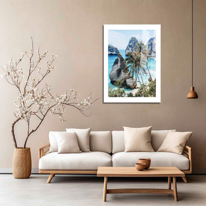 Wes Co Gallery Metal Poster Tropical Oasis with Rock Islands 16" x 24" Home Goods - Coastal Border or edge to edge Metal Art Print
