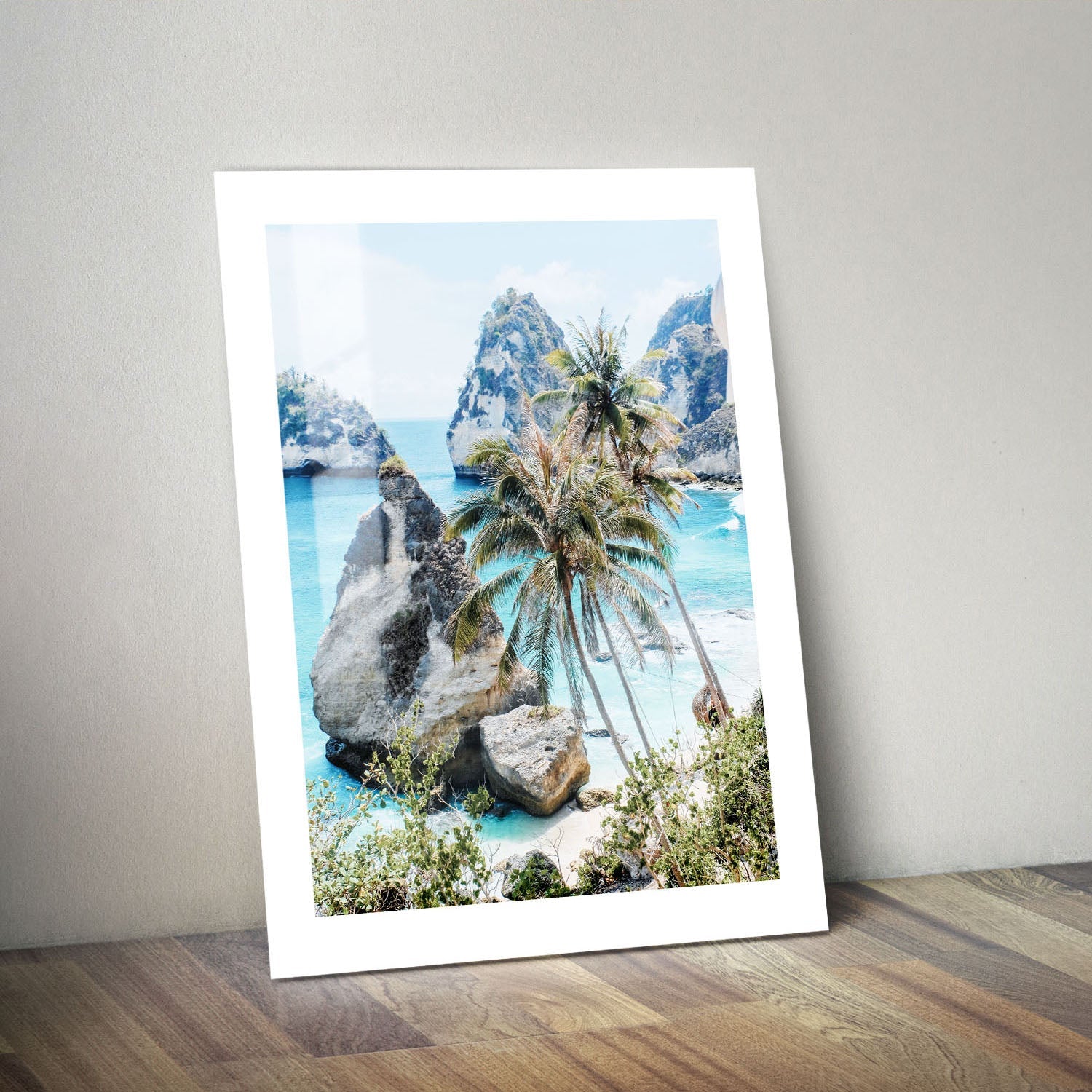 Wes Co Gallery Metal Poster Tropical Oasis with Rock Islands 24" x 36" Home Goods - Coastal Border or edge to edge Metal Art Print