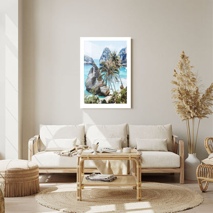 Wes Co Gallery Metal Poster Tropical Oasis with Rock Islands 24" x 36" Home Goods - Coastal Border or edge to edge Metal Art Print