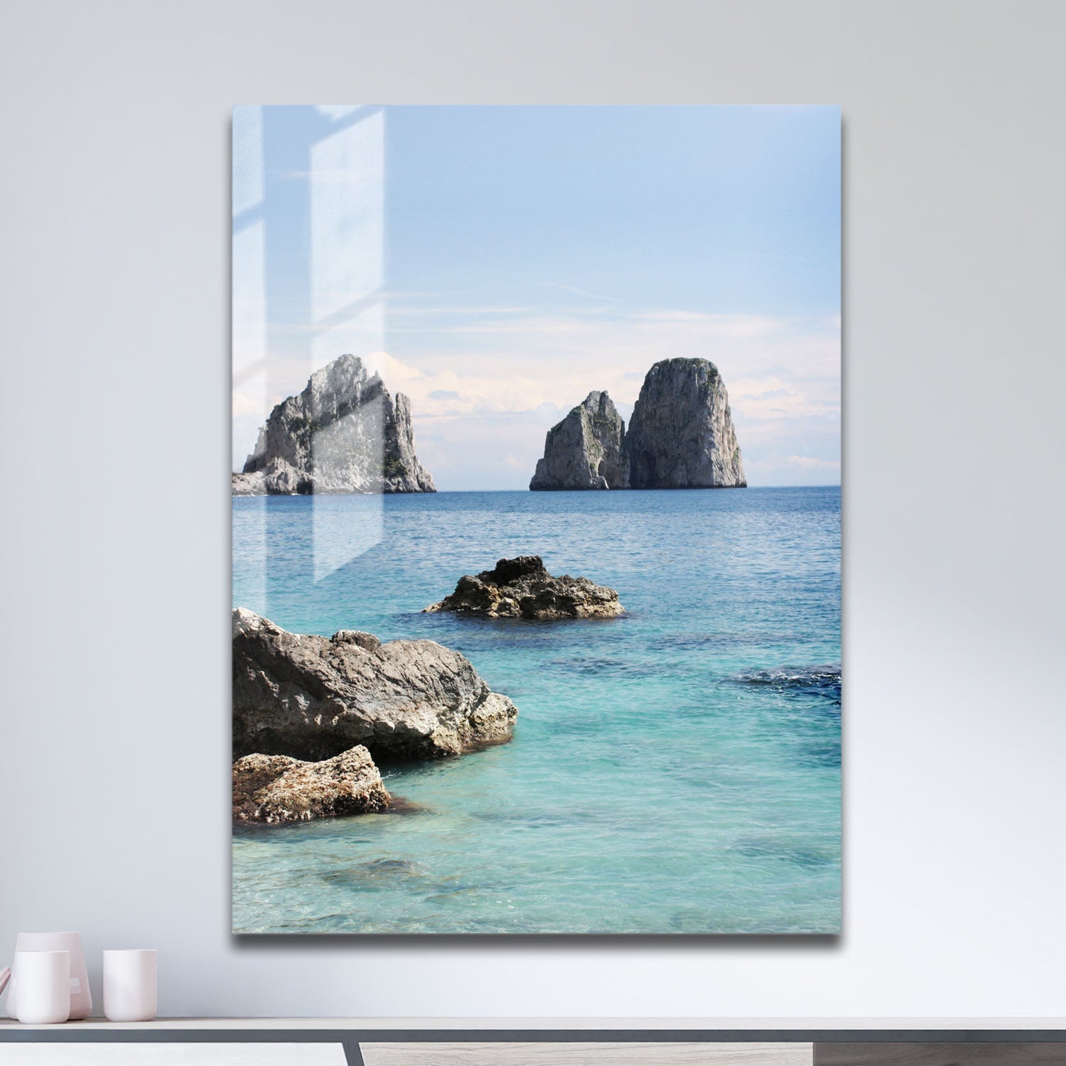 Wes Co Gallery Metal Poster Rocky Outcrops in Calm Waters 11" x 17" Home Goods - Coastal Border or edge to edge Metal Art Print