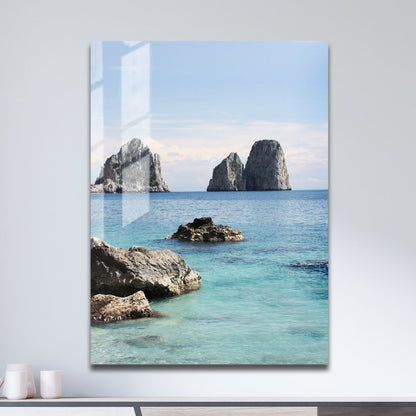 Wes Co Gallery Metal Poster Rocky Outcrops in Calm Waters 11" x 17" Home Goods - Coastal Border or edge to edge Metal Art Print