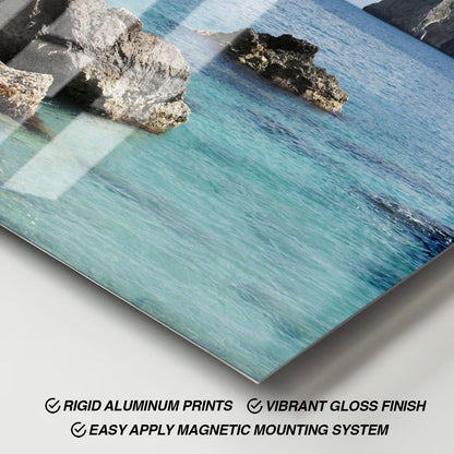 Wes Co Gallery Metal Poster Rocky Outcrops in Calm Waters 11" x 17" Home Goods - Coastal Border or edge to edge Metal Art Print