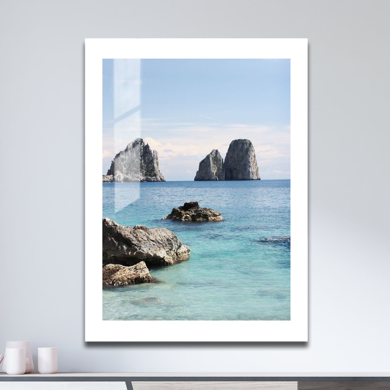 Wes Co Gallery Metal Poster Rocky Outcrops in Calm Waters 16" x 24" Home Goods - Coastal Border or edge to edge Metal Art Print