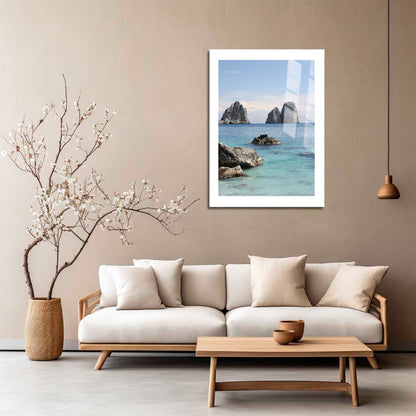 Wes Co Gallery Metal Poster Rocky Outcrops in Calm Waters 16" x 24" Home Goods - Coastal Border or edge to edge Metal Art Print