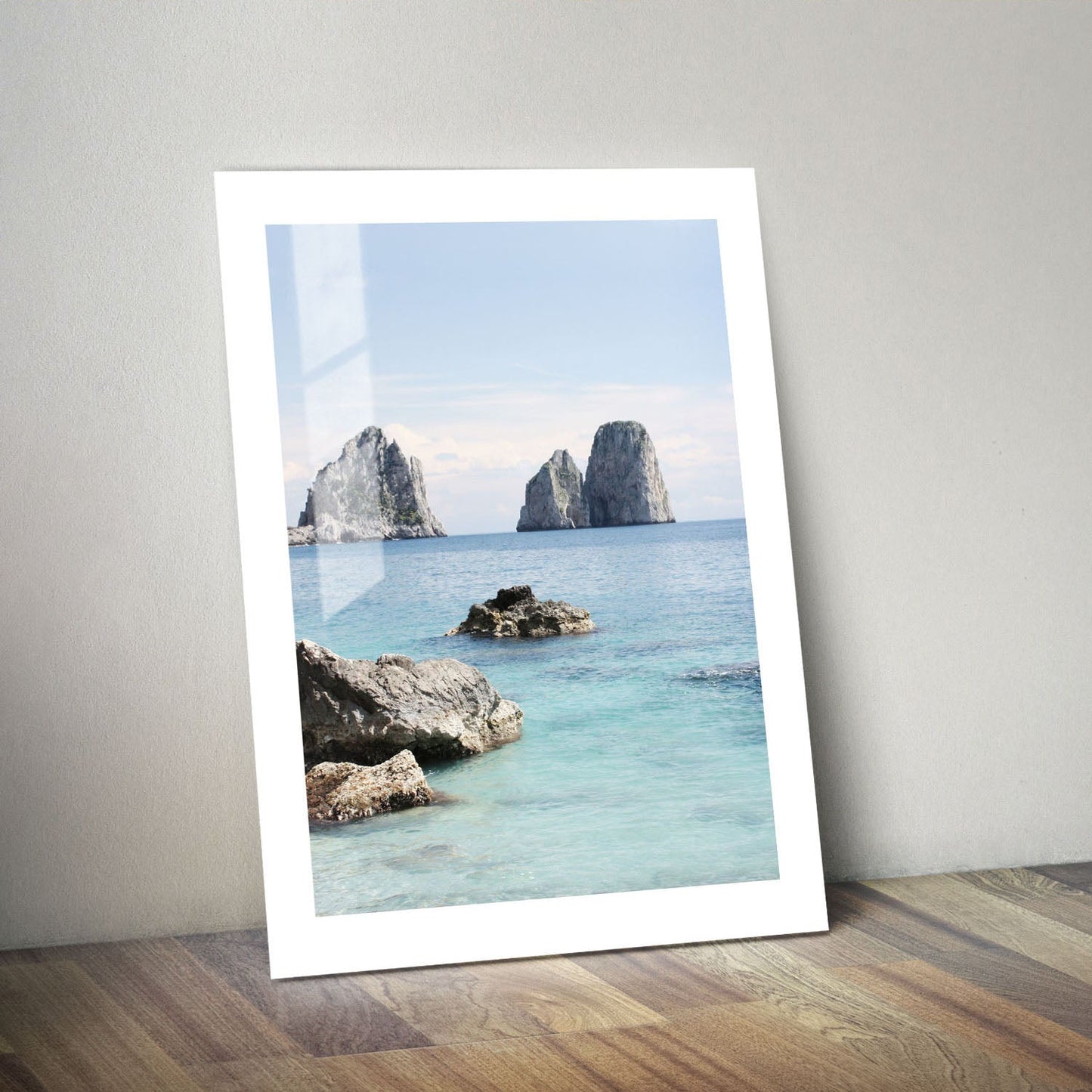 Wes Co Gallery Metal Poster Rocky Outcrops in Calm Waters 24" x 36" Home Goods - Coastal Border or edge to edge Metal Art Print