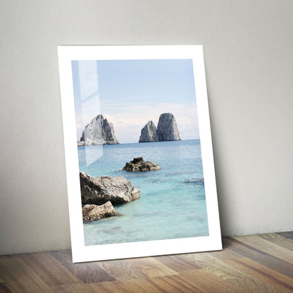 Wes Co Gallery Metal Poster Rocky Outcrops in Calm Waters 24" x 36" Home Goods - Coastal Border or edge to edge Metal Art Print