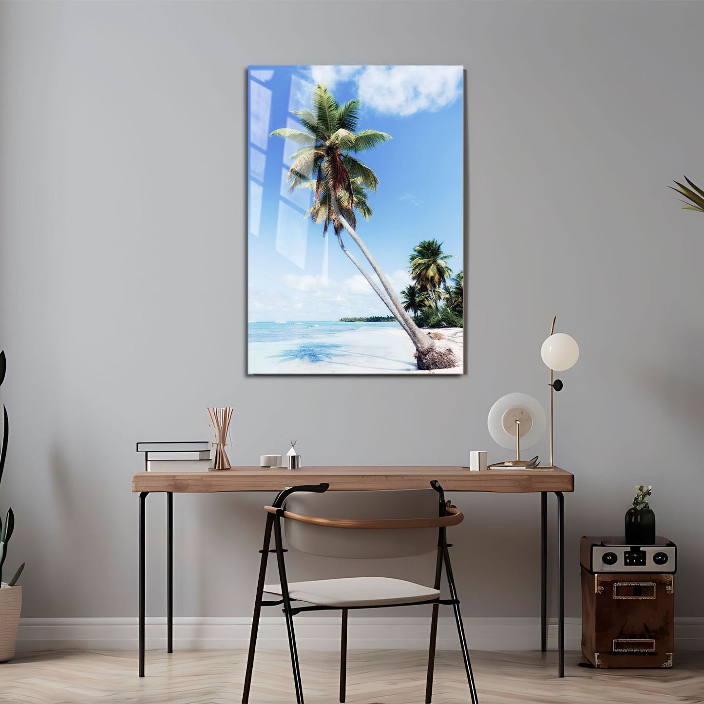 Wes Co Gallery Metal Poster Tropical Palm Paradise 11" x 17" Home Goods - Coastal Border or edge to edge Metal Art Print