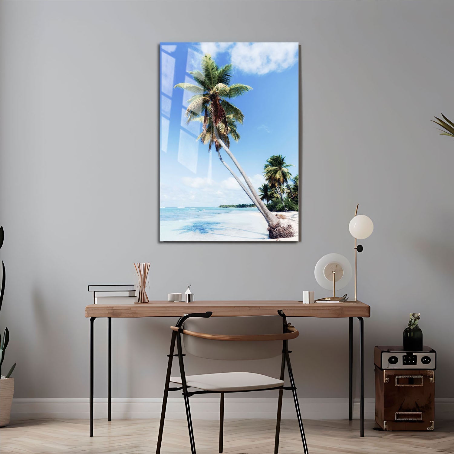 Wes Co Gallery Metal Poster Tropical Palm Paradise 11" x 17" Home Goods - Coastal Border or edge to edge Metal Art Print